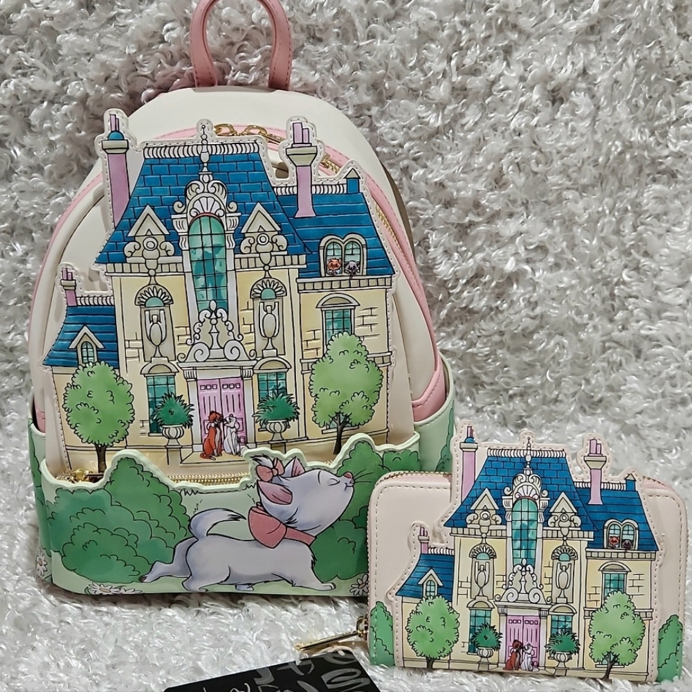 Loungefly Aristocats Mansion Castle Mini Backpack and Wallet - Picture 1 of 16